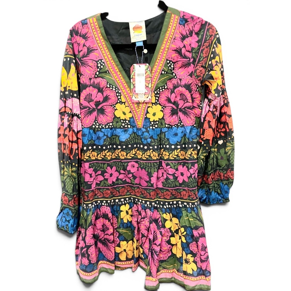 Farm Rio Anthropologie Womens XS Floral Puff Sleeve Mini Dress NWT $190
